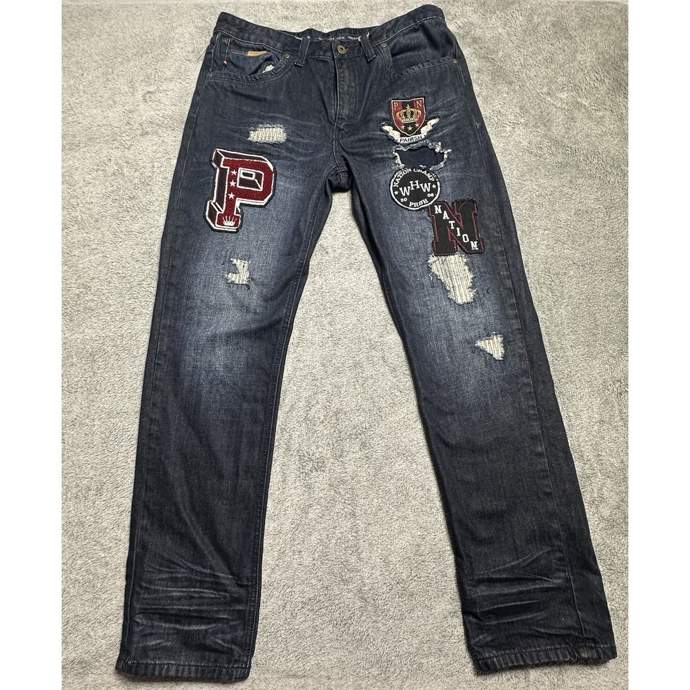 Parish Nation Mens Tapered Leg Accent Patches Denim Jeams Size 34x31